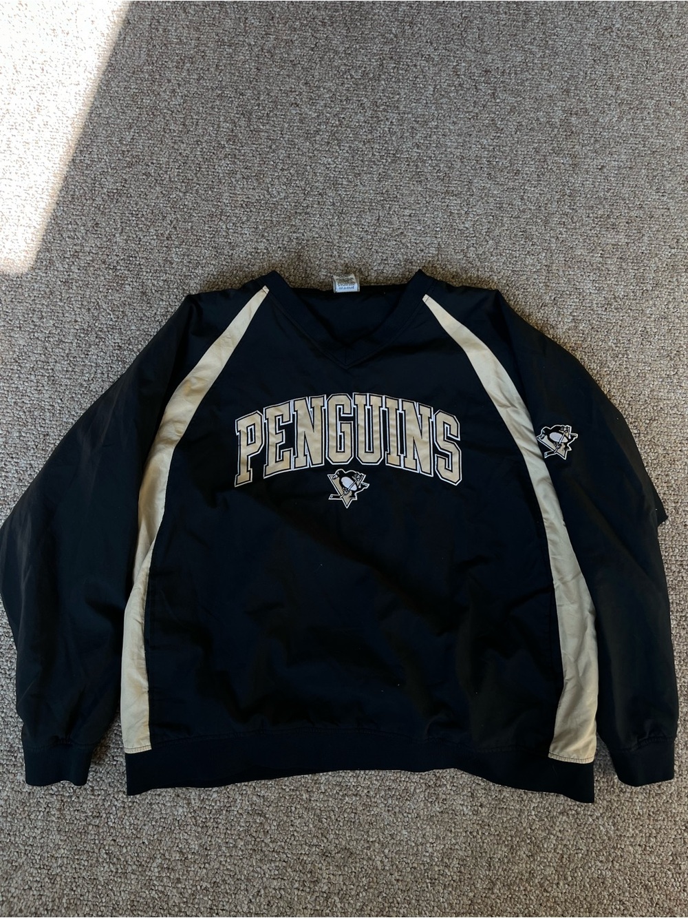 NHL Penguins Black and Cream V-Neck Sweater
